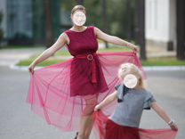 Бордовое платье мама+дочка Family look