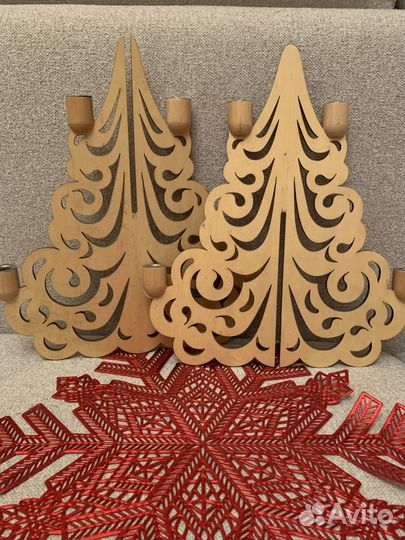 Товары для нового года: подсвечник, елка, снеговик