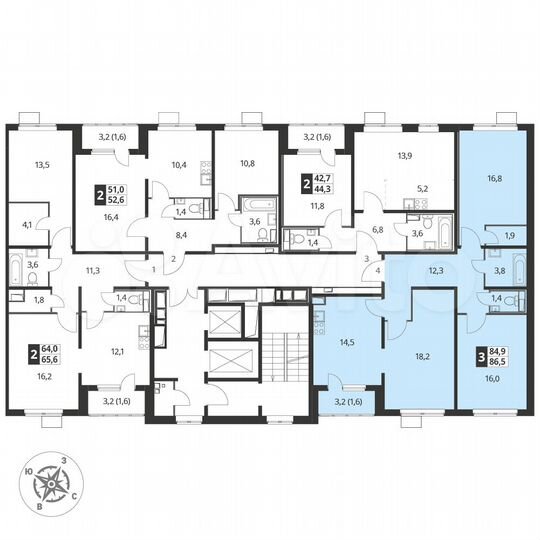 3-к. квартира, 86,8 м², 24/25 эт.