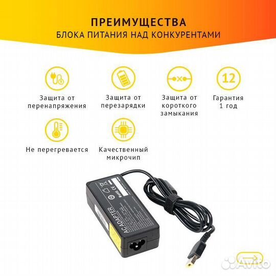 Блок питания для ноутбука Lenovo 20V, 2.25A, 45W п