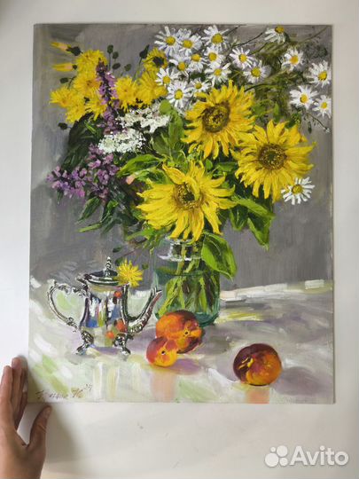 Картина маслом букет с подсолнухами