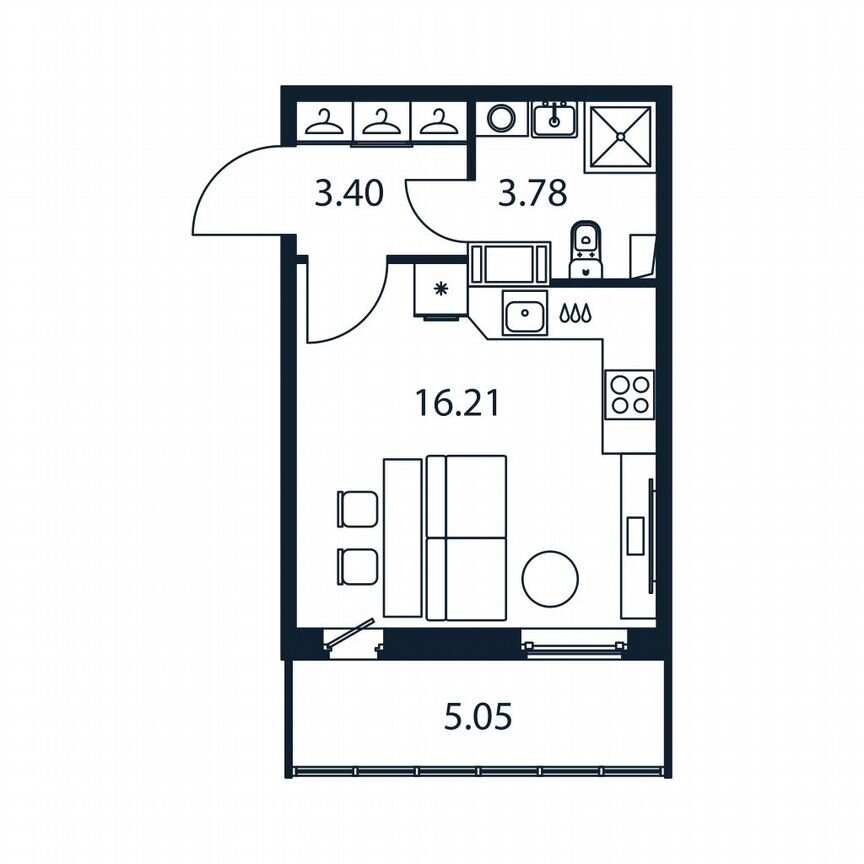 Квартира-студия, 24,9 м², 4/12 эт.