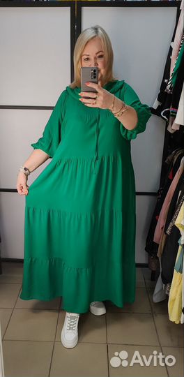 Платье летнее бохо с капюшоном 50/58