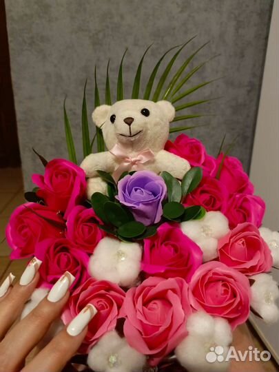 Подарок/ медведь/ цветы/ розы/ мыло
