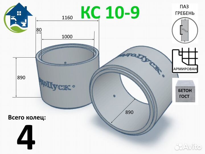 Колодец под ключ из жб колец 3+1 кольцо сверху