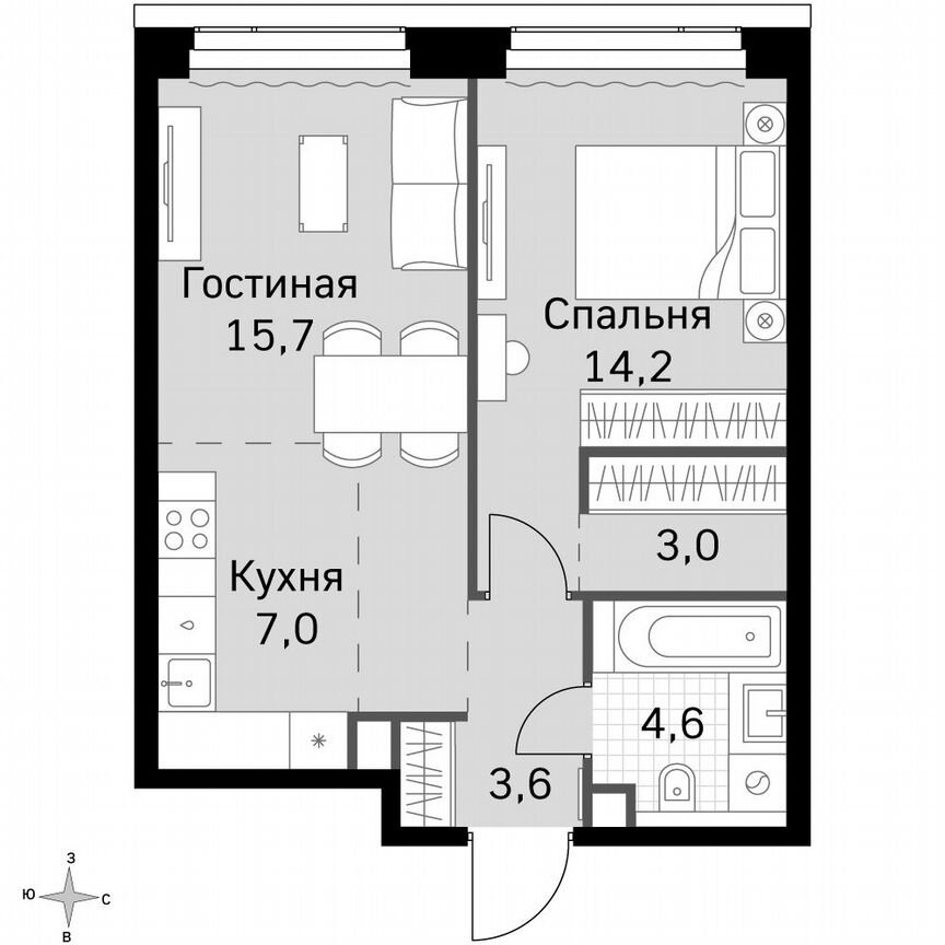 1-к. квартира, 48,1 м², 35/49 эт.