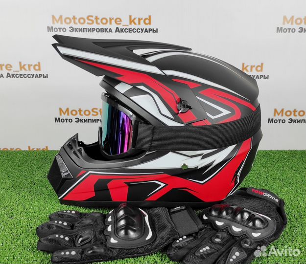 Кроссовый Шлем Red кросс эндуро для мотоциклов