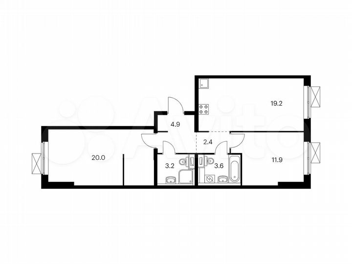2-к. квартира, 65,2 м², 7/14 эт.