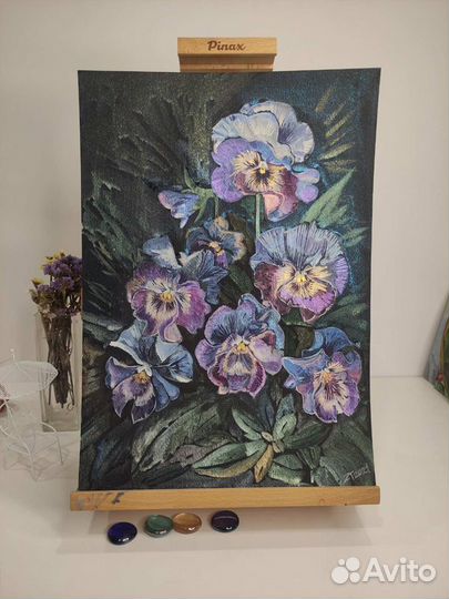 Картина акварелью Цветы анютины глазки