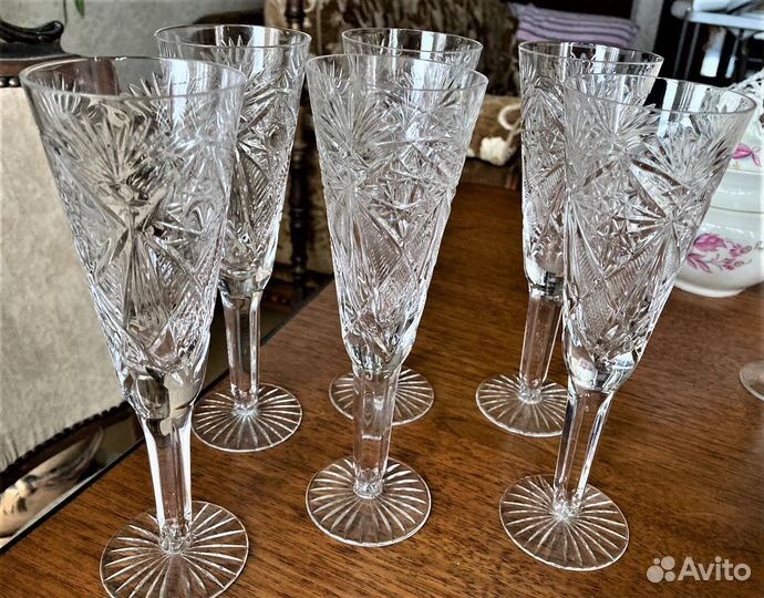 Коллекционный новый хрусталь, фужеры -6 шт -22,5см