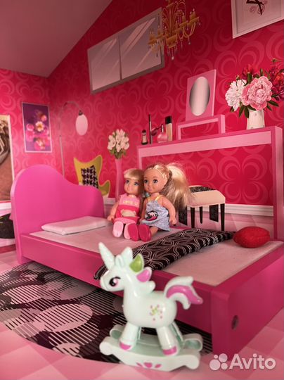 Большой домик для барби с мебелью (деревянный)