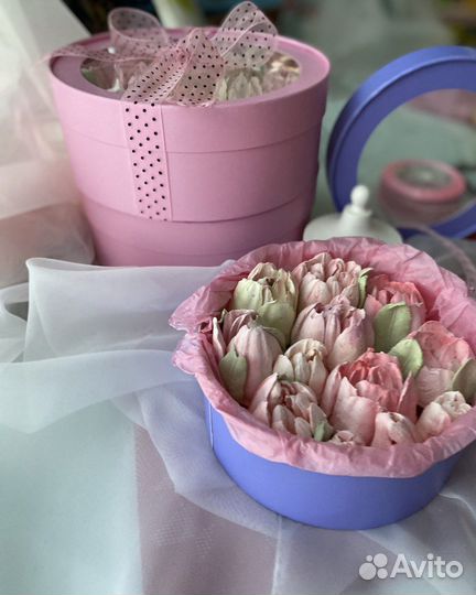 Зефир в коробке / зефирные цветы /цветы из зефира