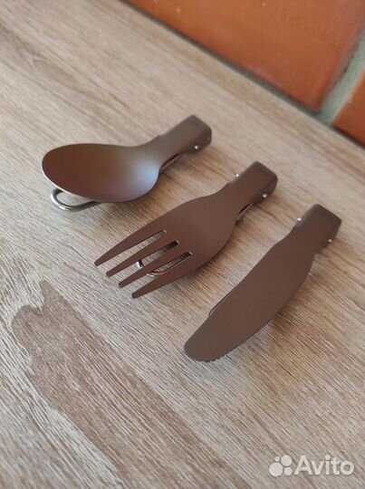 Титановая ложка, вилка, нож складной набор