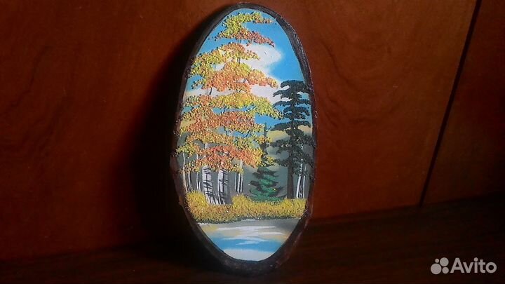 Панно на срезе дерева Лето и Осень 2 шт