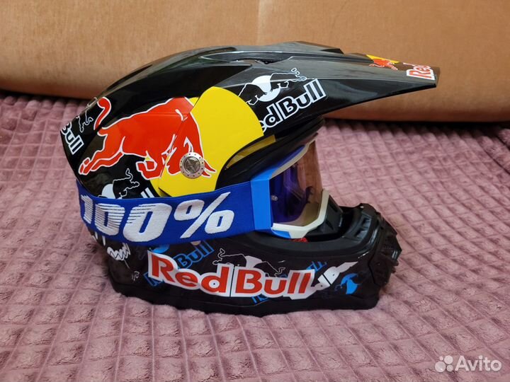 Мото шлем кроссовый с очками RedBull Новый