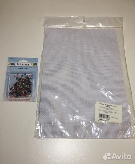 Канва, нитки, булавки новые для вышивания