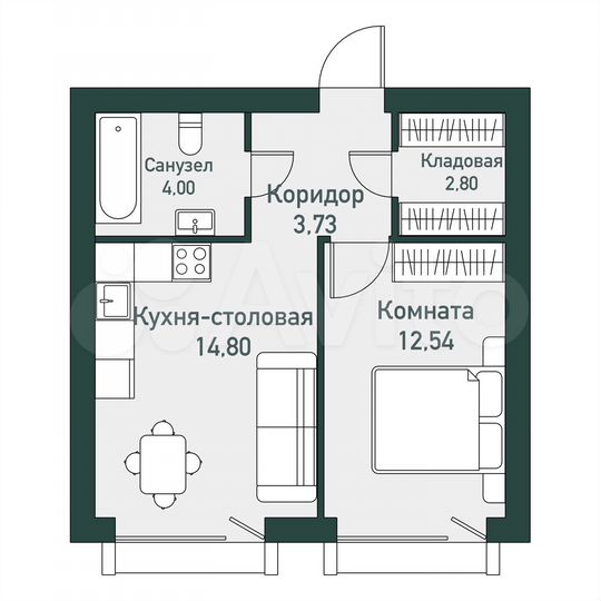 1-к. квартира, 39 м², 1/7 эт.