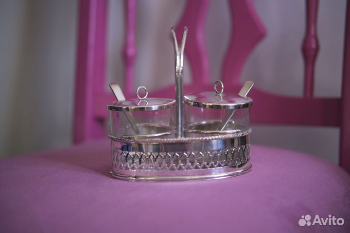 Винтажная Серебряная сахарница и солонка