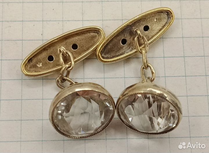 Запонки СССР серебро, горный хрусталь (025996)