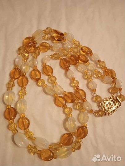 Бусы урановое стекло Чехословакия винтаж