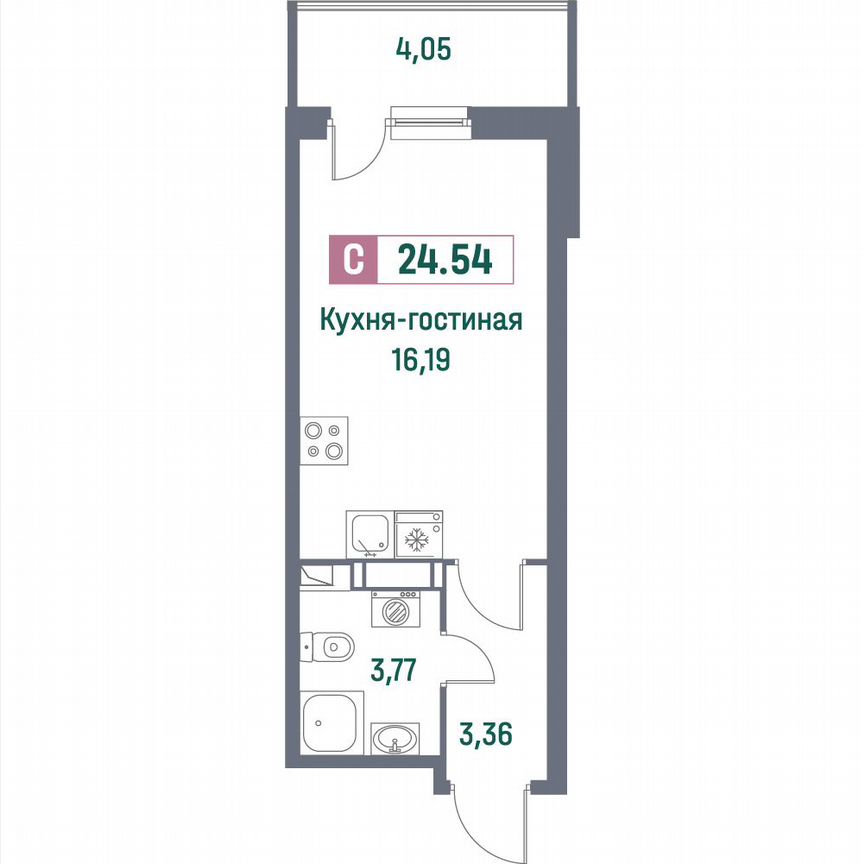 Квартира-студия, 24,9 м², 10/16 эт.