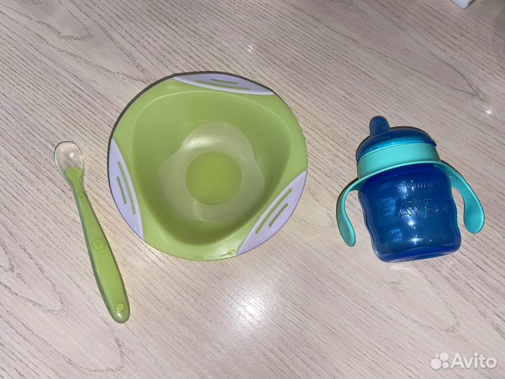Поильник avent, тарелка, ложка