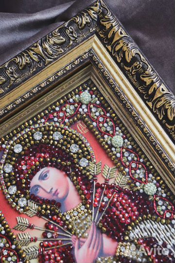 Икона вышитая хрусталем Семистрельная Богородица