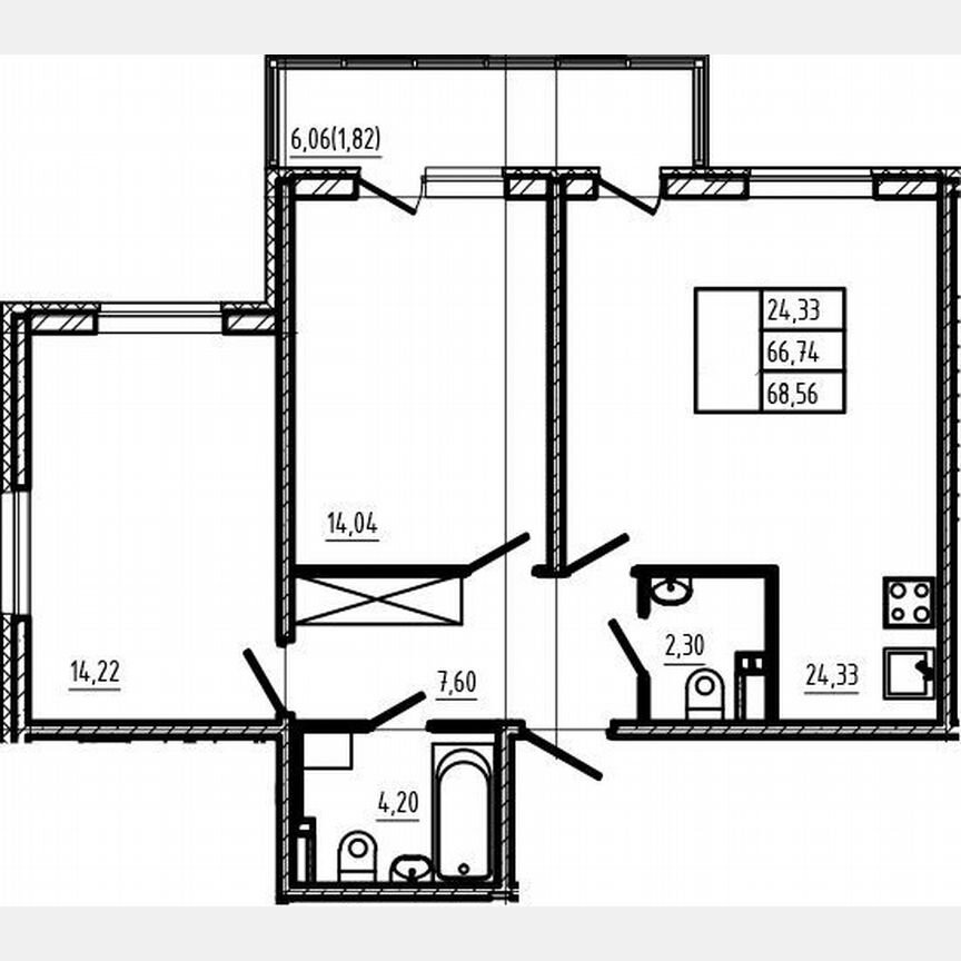 3-к. квартира, 66,7 м², 2/4 эт.