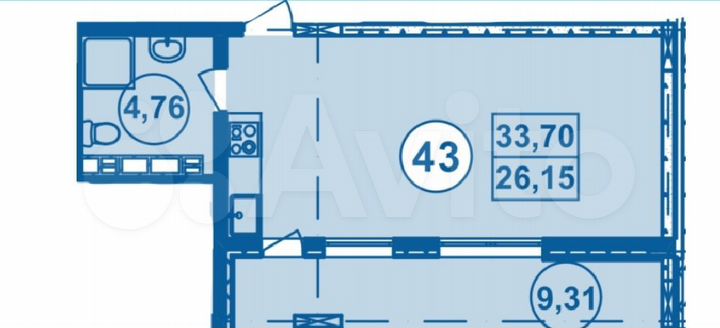 Своб. планировка, 33,7 м², 2/7 эт.