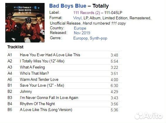 Bad Boys Blue -Totally, 92 Europe / Sealеd