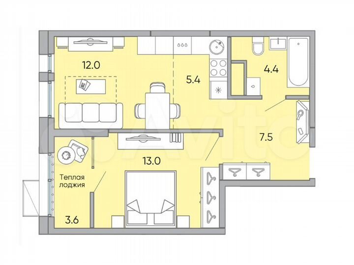 2-к. квартира, 45,9 м², 14/18 эт.