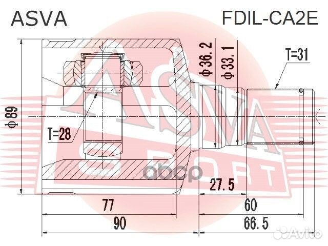 Шрус внутренний левый 28x36.2x31 ford mondeo 2