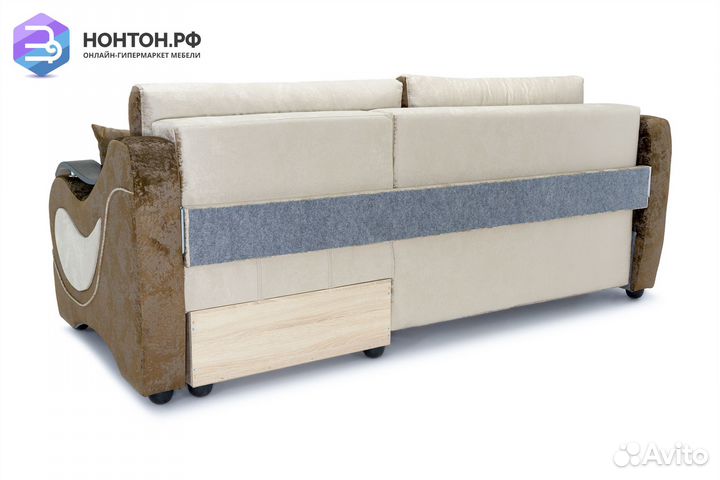 Диван угловой тик-так Дублин бежевый / коричневый