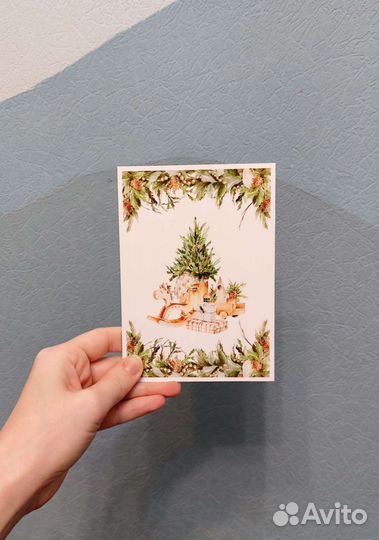 Новогодние акварельные открытки С6 набор