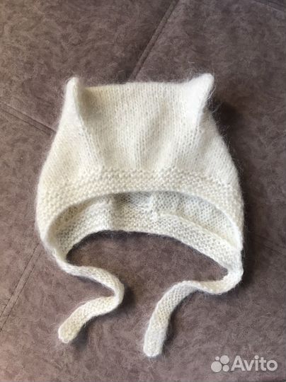 Новая Вязанная шапка чепчик котик на девочку