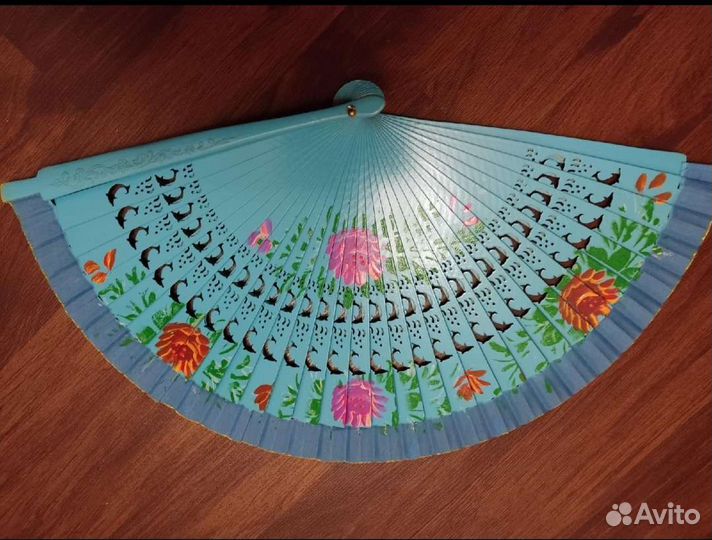 Веера для танцев фламенко жёлтый и голубой