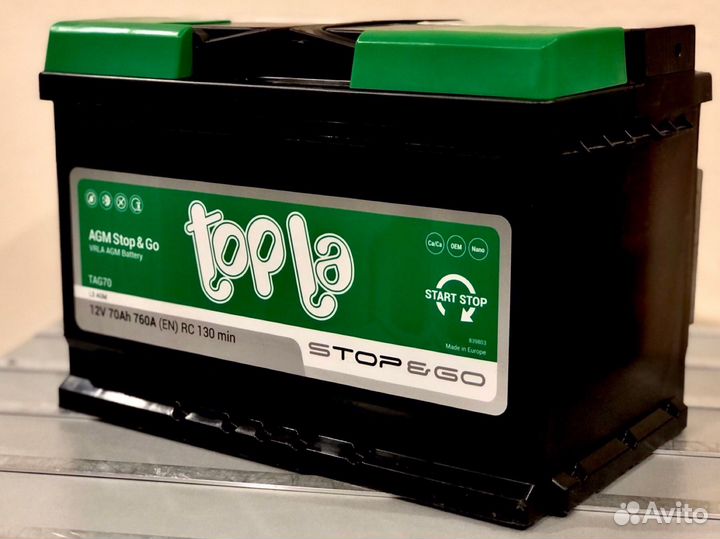 Аккумулятор Topla 70 ah AGM Stop&Go