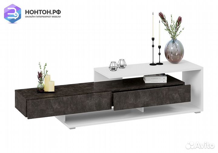 Тв-тумба Монтана TV-4 белый / ателье темный глянец