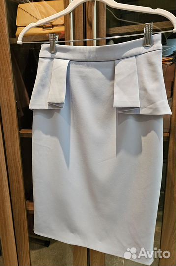 Элегантная Голубая юбка с баской