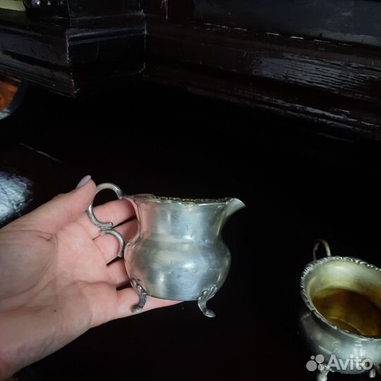 Молочник и сахарница старинные (альпака)