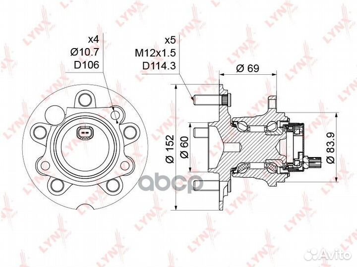 Ступица колеса зад прав/лев WH1175 lynxauto