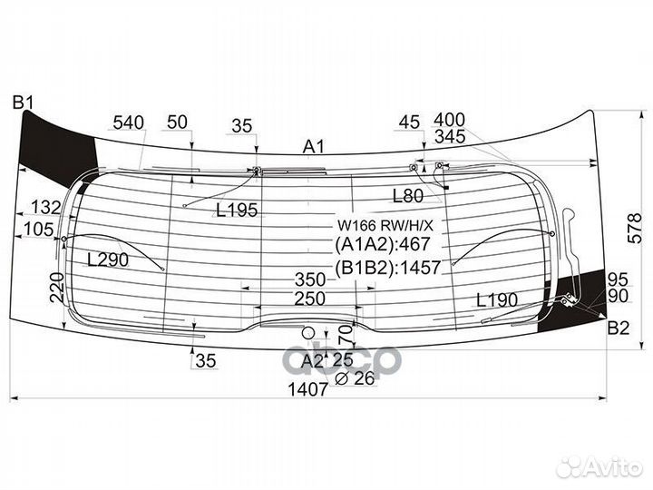Стекло заднее с обогревом mercedes-benz ML-clas