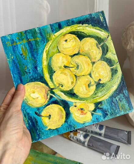 Картина с настюрмортом яблоки масло холст