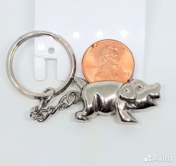 Брелок - Свинья копилка - 1 цент США - Винтаж