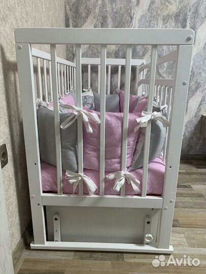 Кровать Babyton поперечный маятник с ящиком Белый