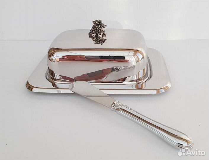 Масленка металл+стекло+нож для масла