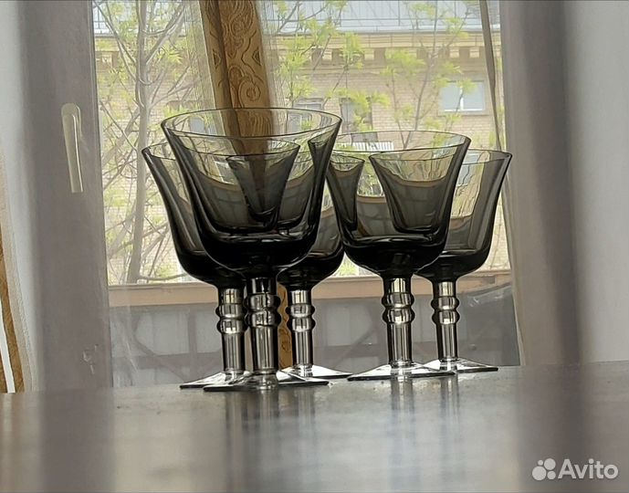 Бокалы фужеры цветное стекло блюдце сирень