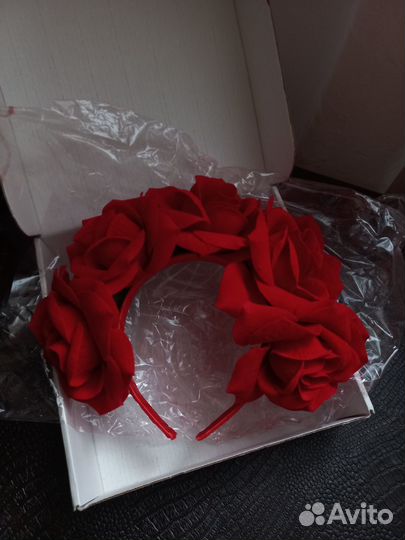 Ободок красная роза бархатная