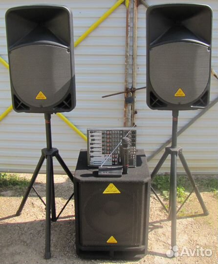 Колонки активные Саб 1500W Микшер Микрофон Штативы