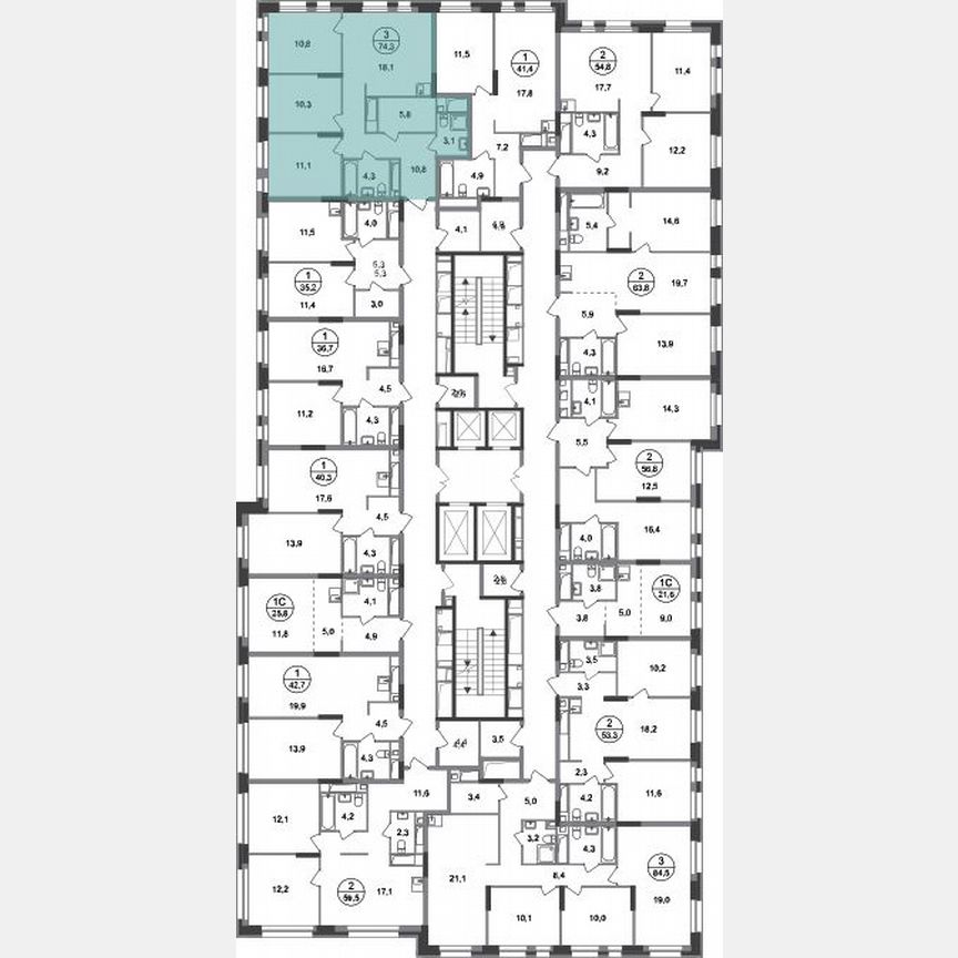 3-к. квартира, 74,3 м², 16/20 эт.